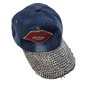 Magid Hats Adjustable Distressed Rhinestone Embellished Denim Baseball Hat / Cap